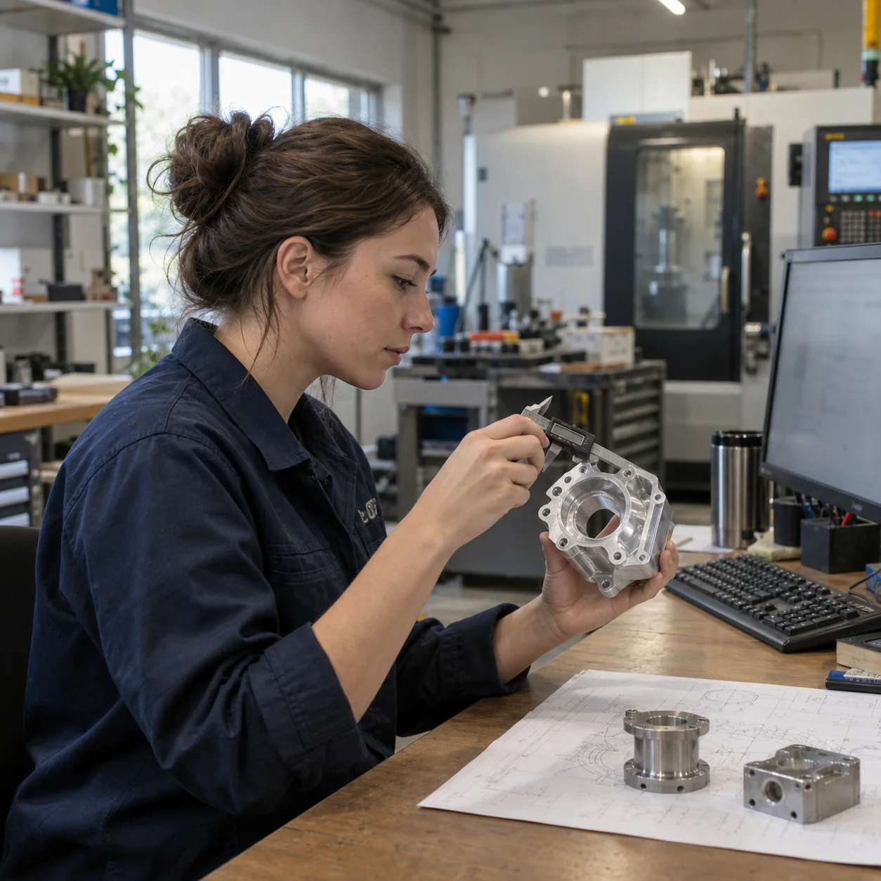 Mühendisler Mühendis CAD tasarımı ve CNC işlenmiş hassas metal parçalar — PartGo mühendislik çözümleri